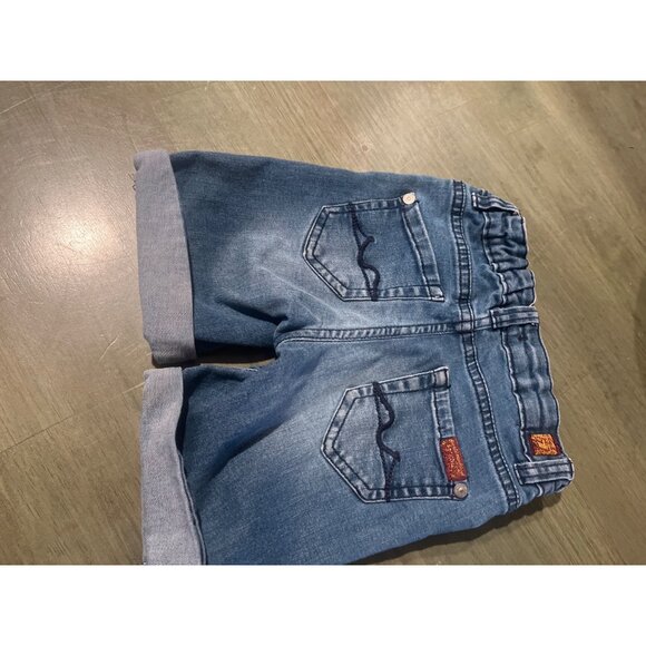 Toddler Boys Elastic Waist Denim Jean Shorts With Cuffed Hem & Back Pockets - Si - Picture 4 of 5